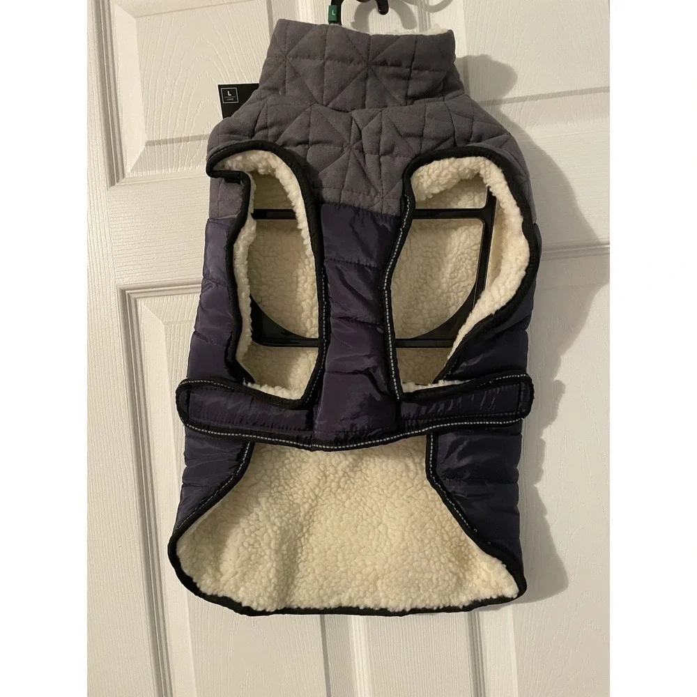 Eddie Bauer Pet Apparel Dog Fleece Lined Coat Jacket LARGE Blue/Gray NEW